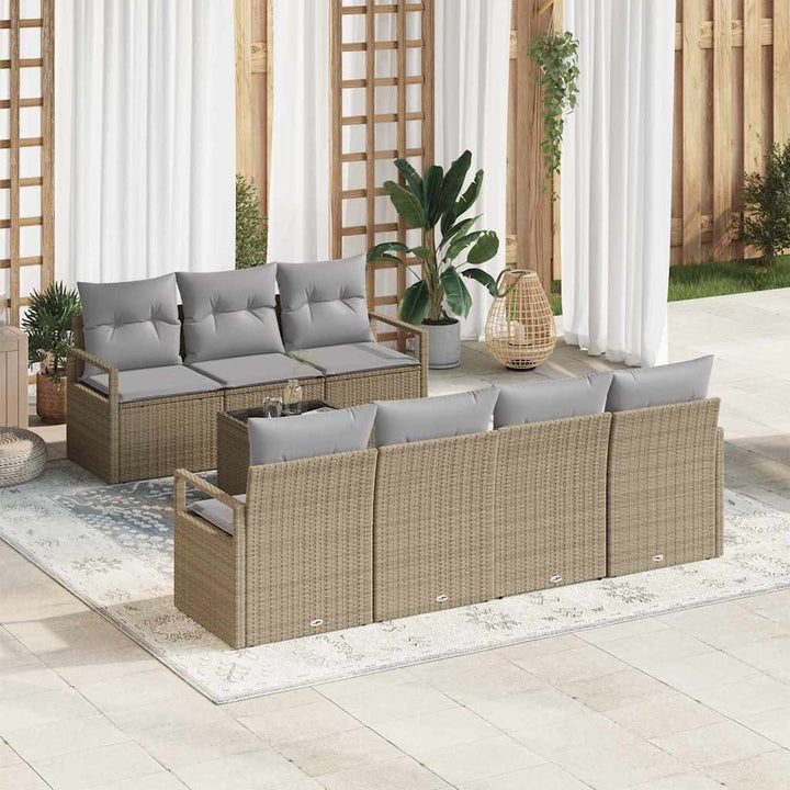 Sofa Sæt med pude 8 pcs Beige og grå polyrattan