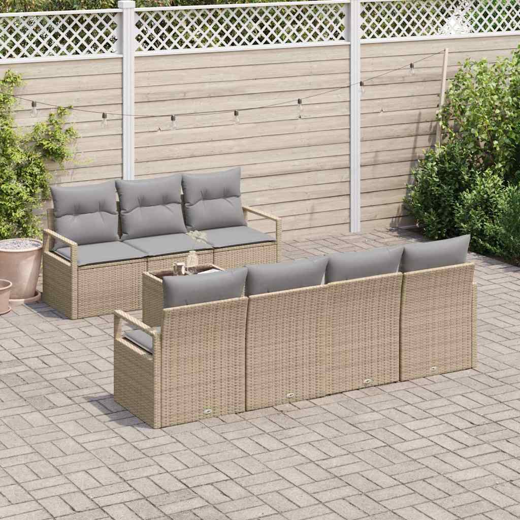 Sofa Sæt med pude 8 pcs Beige og grå polyrattan