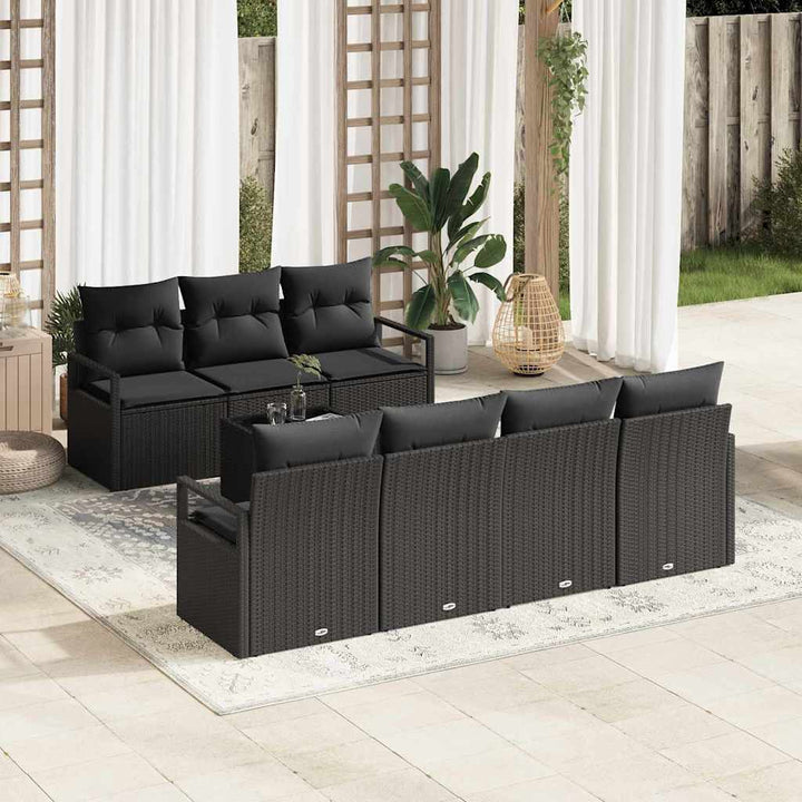 Sofa Sæt 8 stk. 7-Antal sæder Sort polyrattan