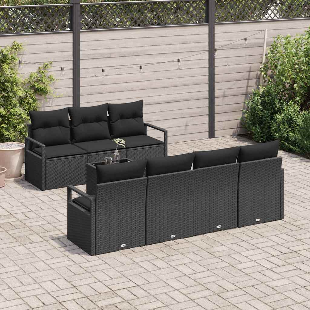 Sofa Sæt 8 stk. 7-Antal sæder Sort polyrattan