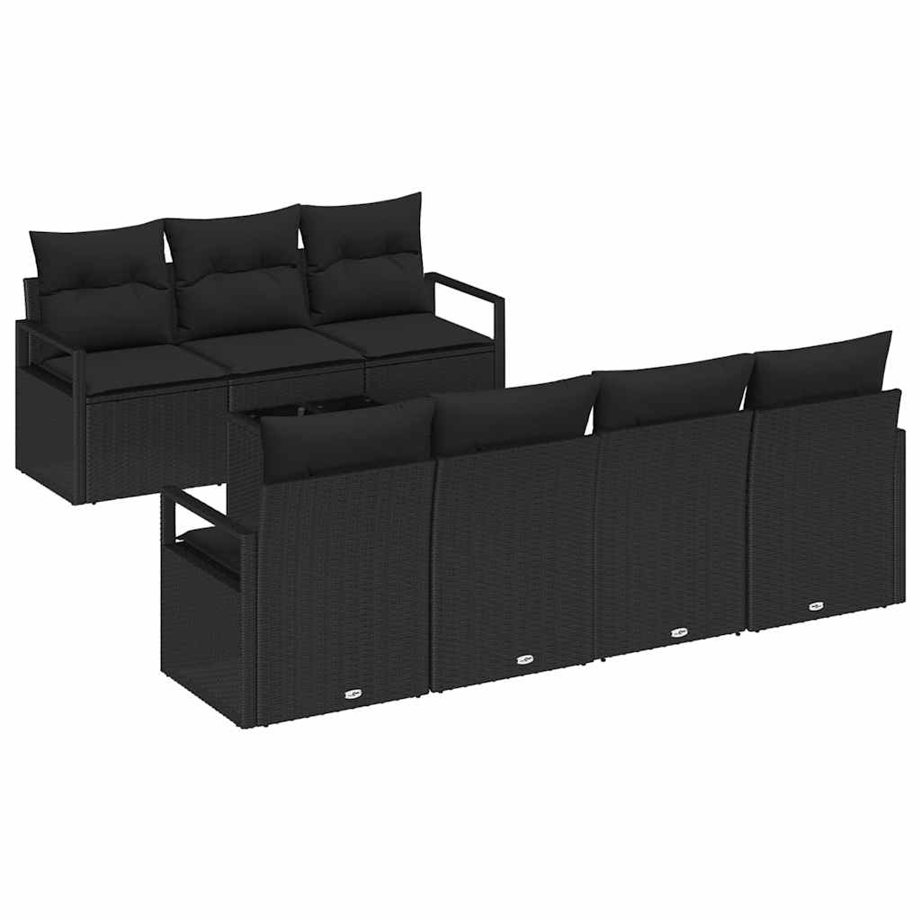 Sofa Sæt 8 stk. 7-Antal sæder Sort polyrattan