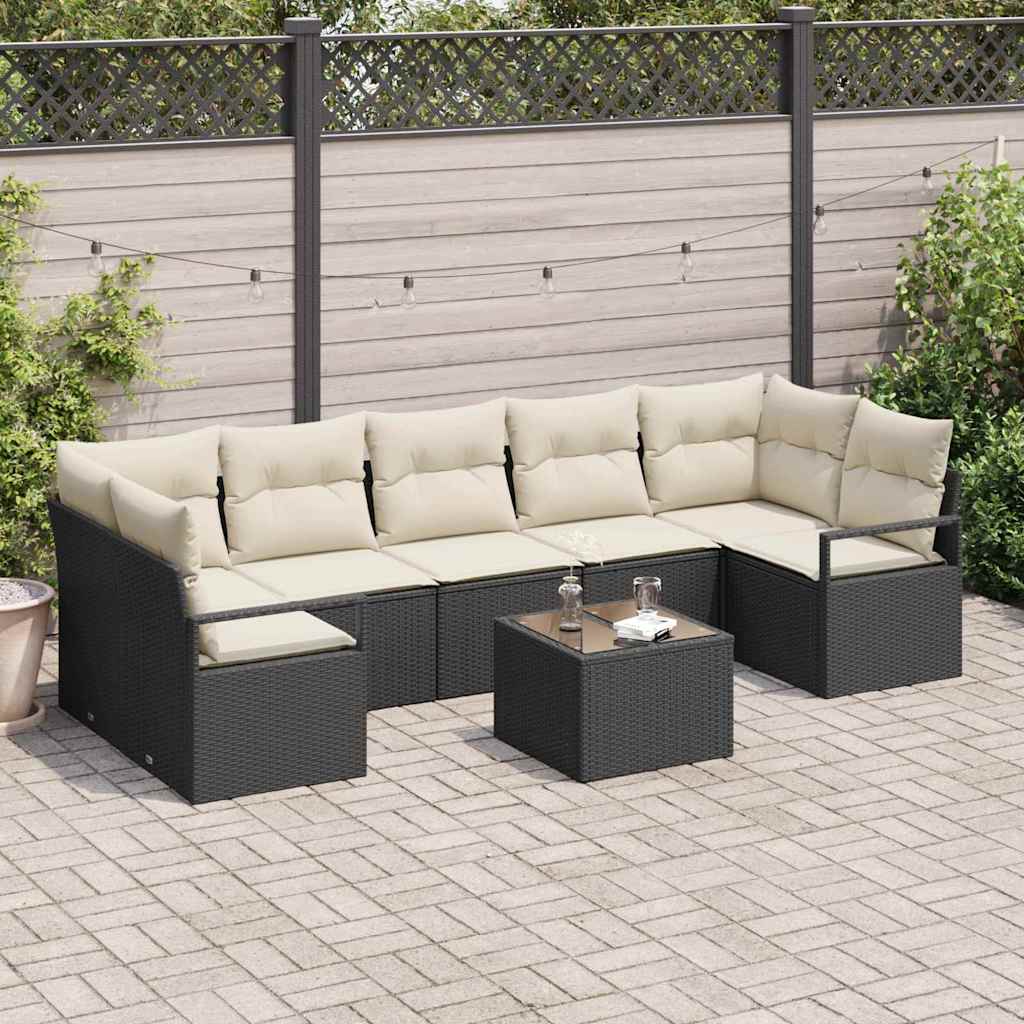 Sofa Sæt 8 pcs Sort og Cream polyrattan