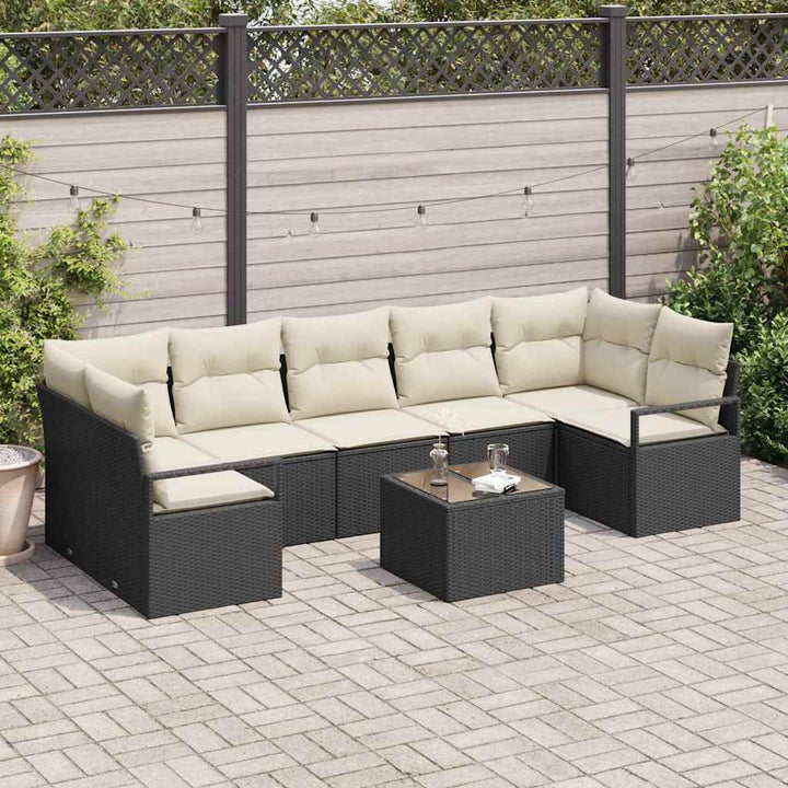 Sofa Sæt 8 pcs Sort og Cream polyrattan