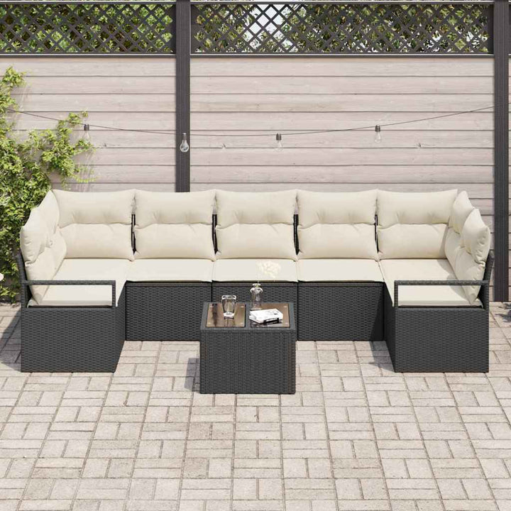 Sofa Sæt 8 pcs Sort og Cream polyrattan
