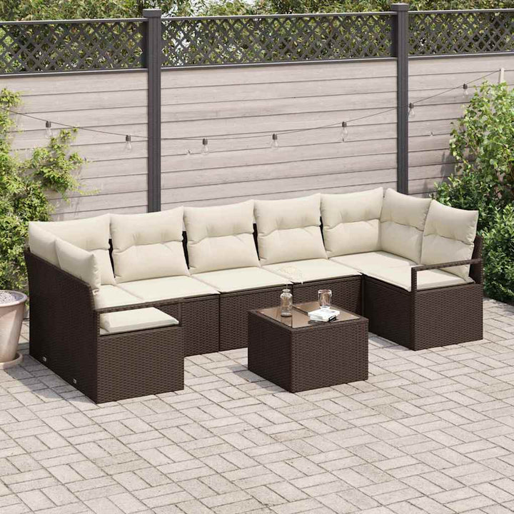 Sofa Sæt 8 pcs Brun og Creme polyrattan