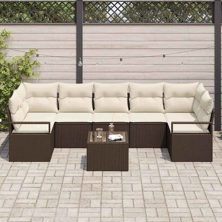 Sofa Sæt 8 pcs Brun og Creme polyrattan