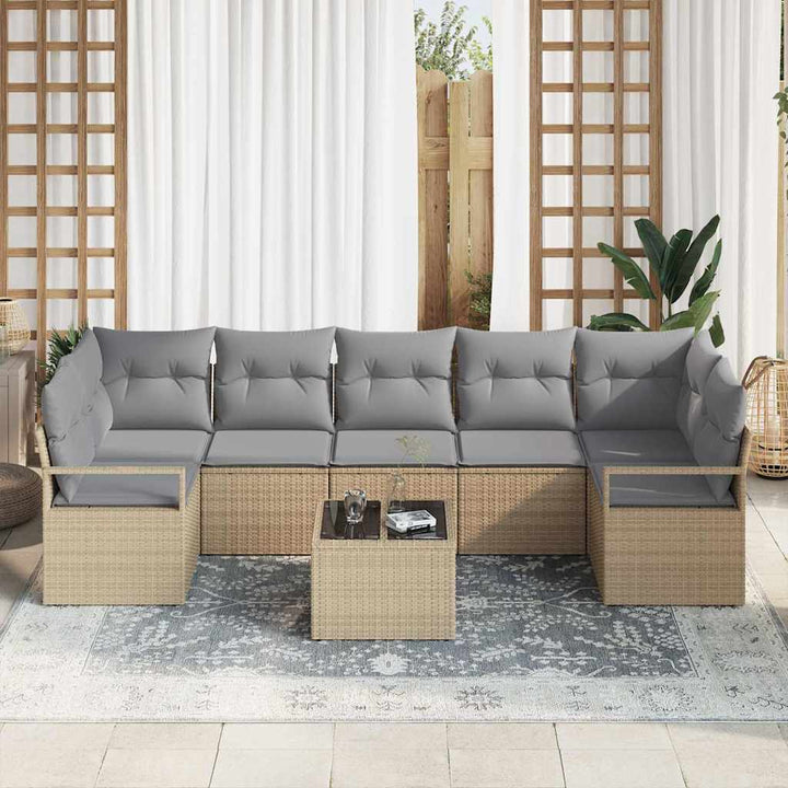 Sofa Sæt 8 pcs Beige og grå polyrattan