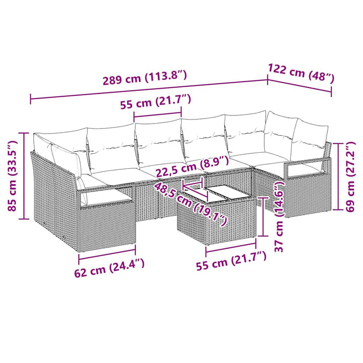 Sofa Sæt 8 stk. 7-Antal sæder Brun og Rød polyrattan