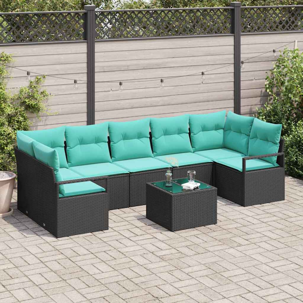 Sofa Sæt 8 stk. 7-Antal sæder Sort og turkis polyrattan