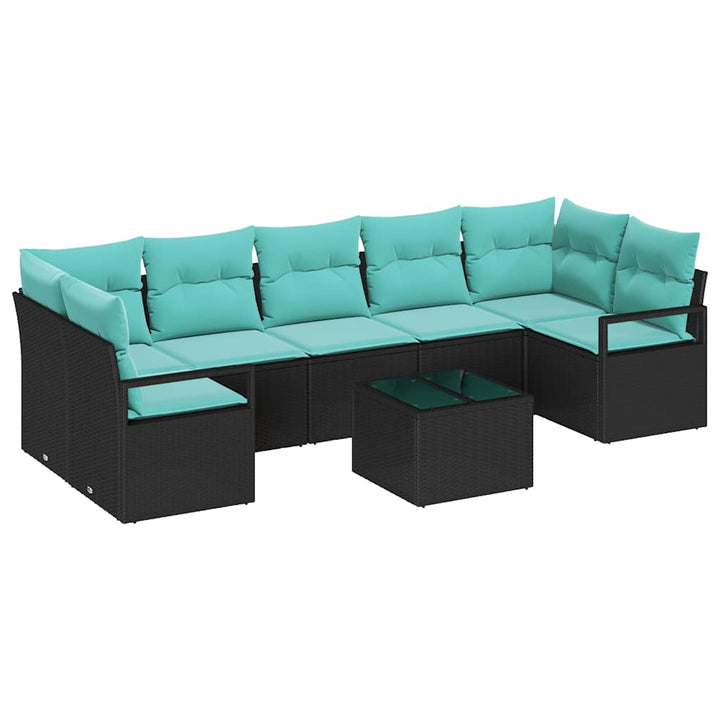 Sofa Sæt 8 stk. 7-Antal sæder Sort og turkis polyrattan