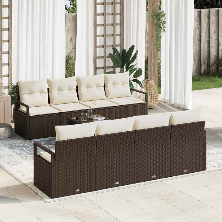 Sofa Sæt med pude 7 pcs Brun og Creme polyrattan