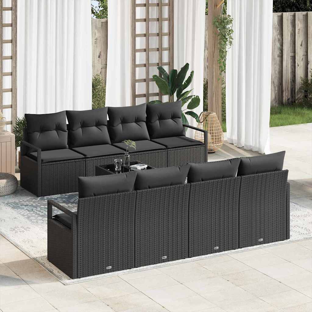 Sofa Sæt med pude 7 pcs Sort polyrattan