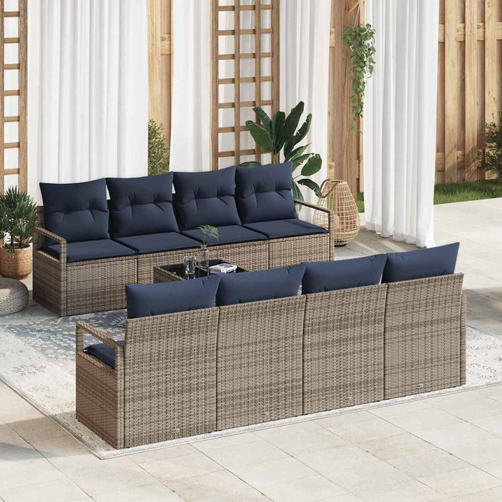 Sofa Sæt 7 stk. 6-Antal sæder Grå og Blå polyrattan