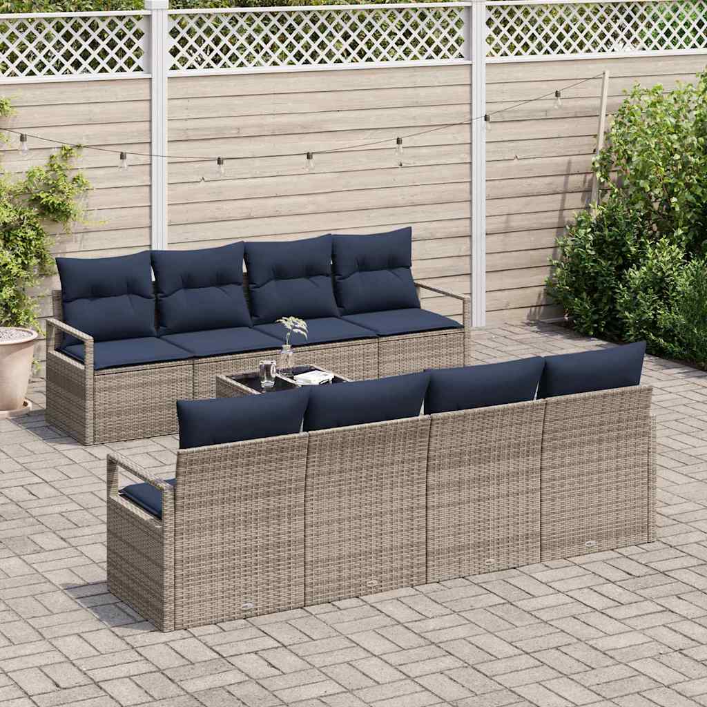 Sofa Sæt 7 stk. 6-Antal sæder Grå og Blå polyrattan