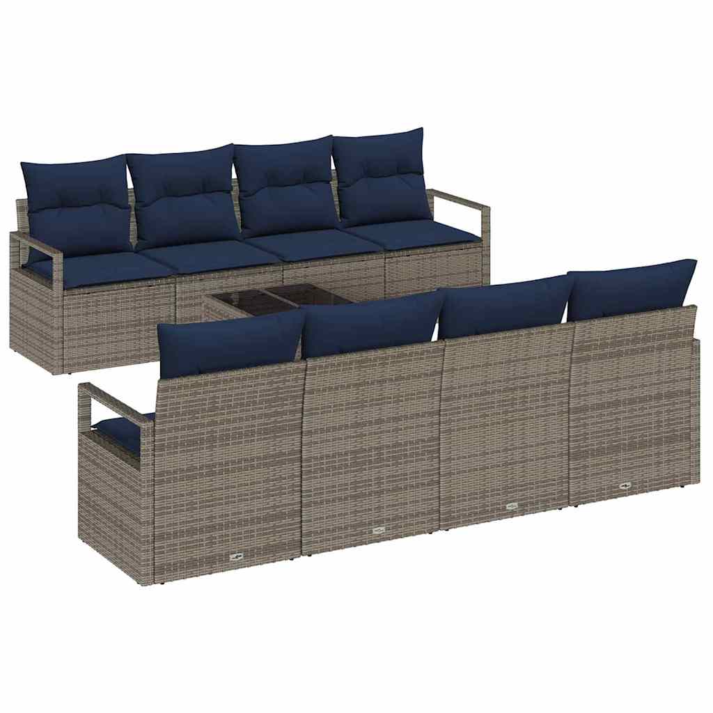 Sofa Sæt 7 stk. 6-Antal sæder Grå og Blå polyrattan