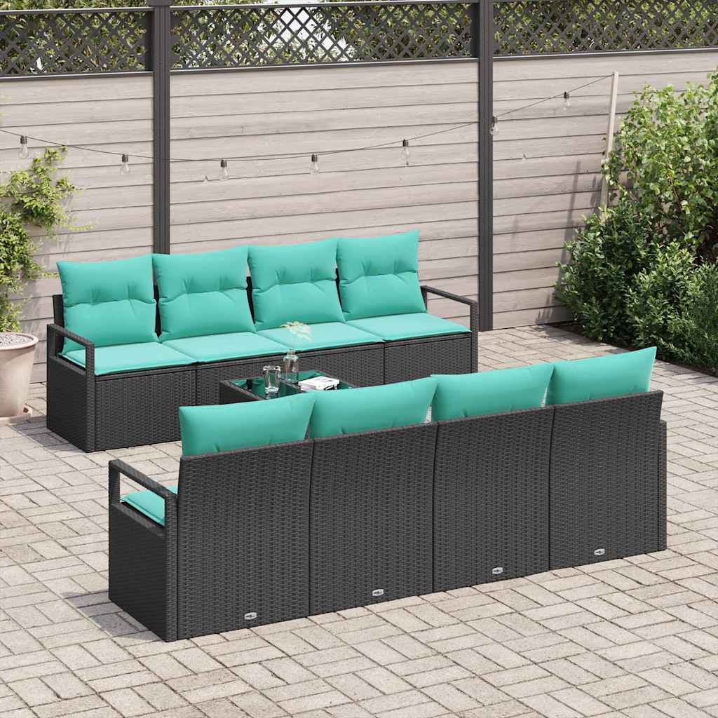 Sofa Sæt 7 stk. 6-Antal sæder Sort og Lys Blå polyrattan