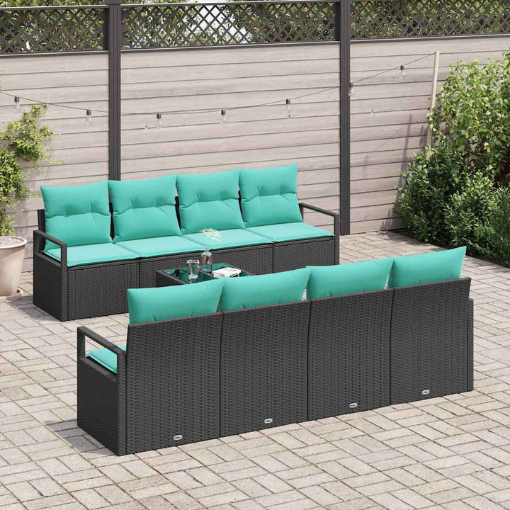 Sofa Sæt 7 stk. 6-Antal sæder Sort og Lys Blå polyrattan