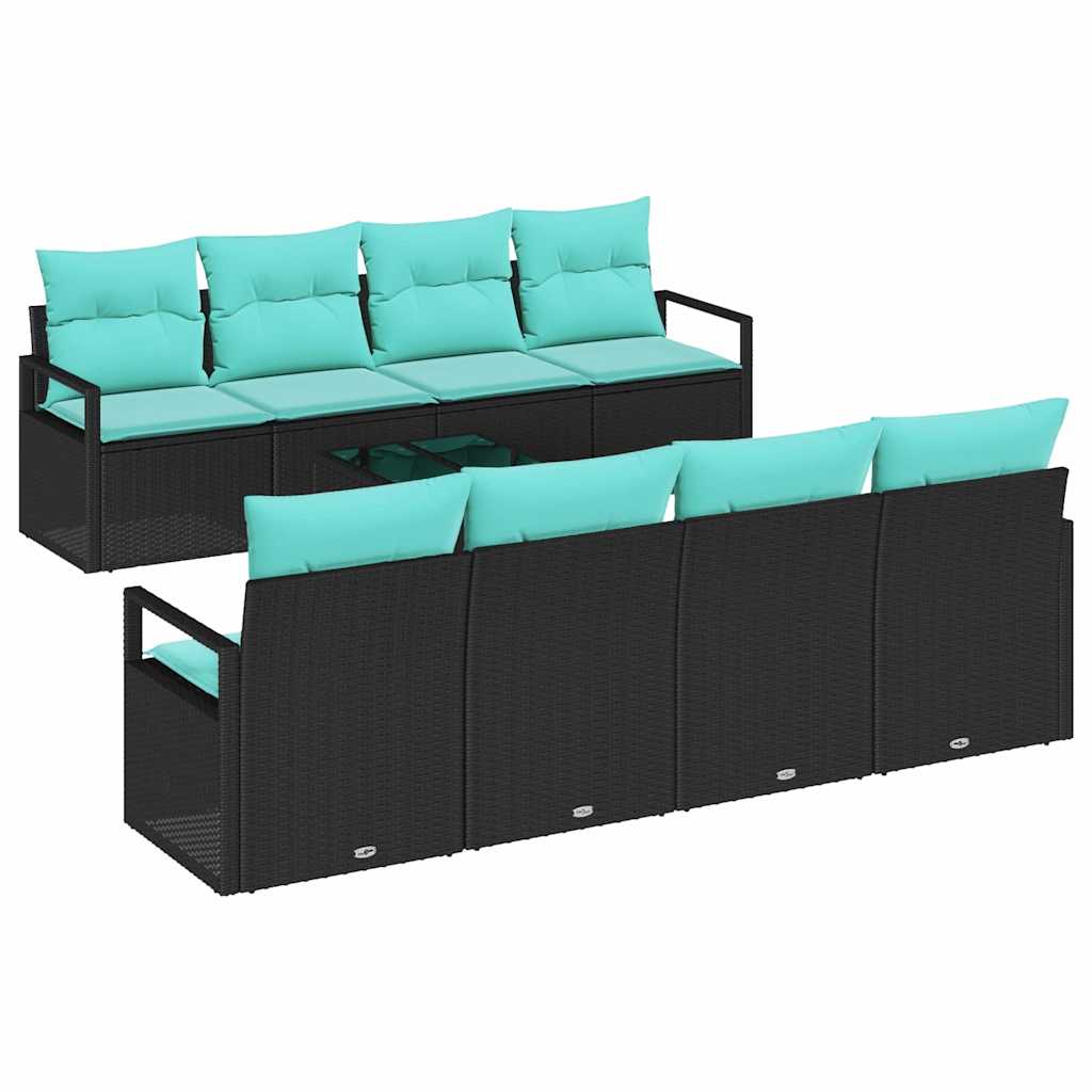 Sofa Sæt 7 stk. 6-Antal sæder Sort og Lys Blå polyrattan