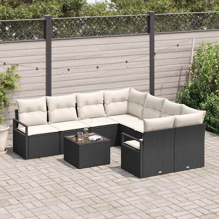 Sofa Sæt med pude 9 pcs Sort og Cream polyrattan
