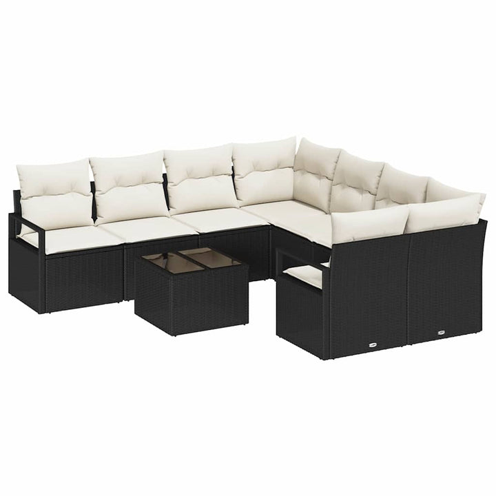 Sofa Sæt med pude 9 pcs Sort og Cream polyrattan