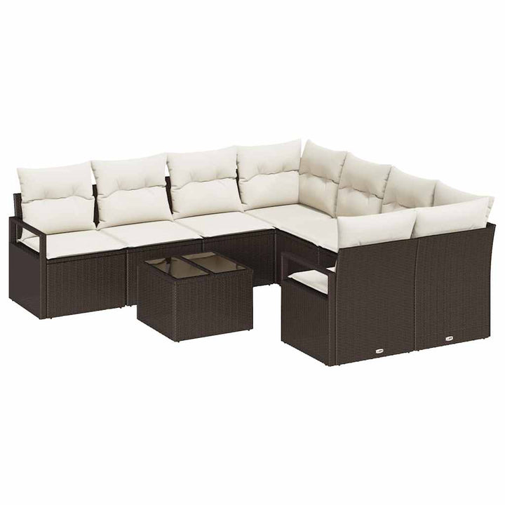 Sofa Sæt med pude 9 pcs Brun og Creme polyrattan
