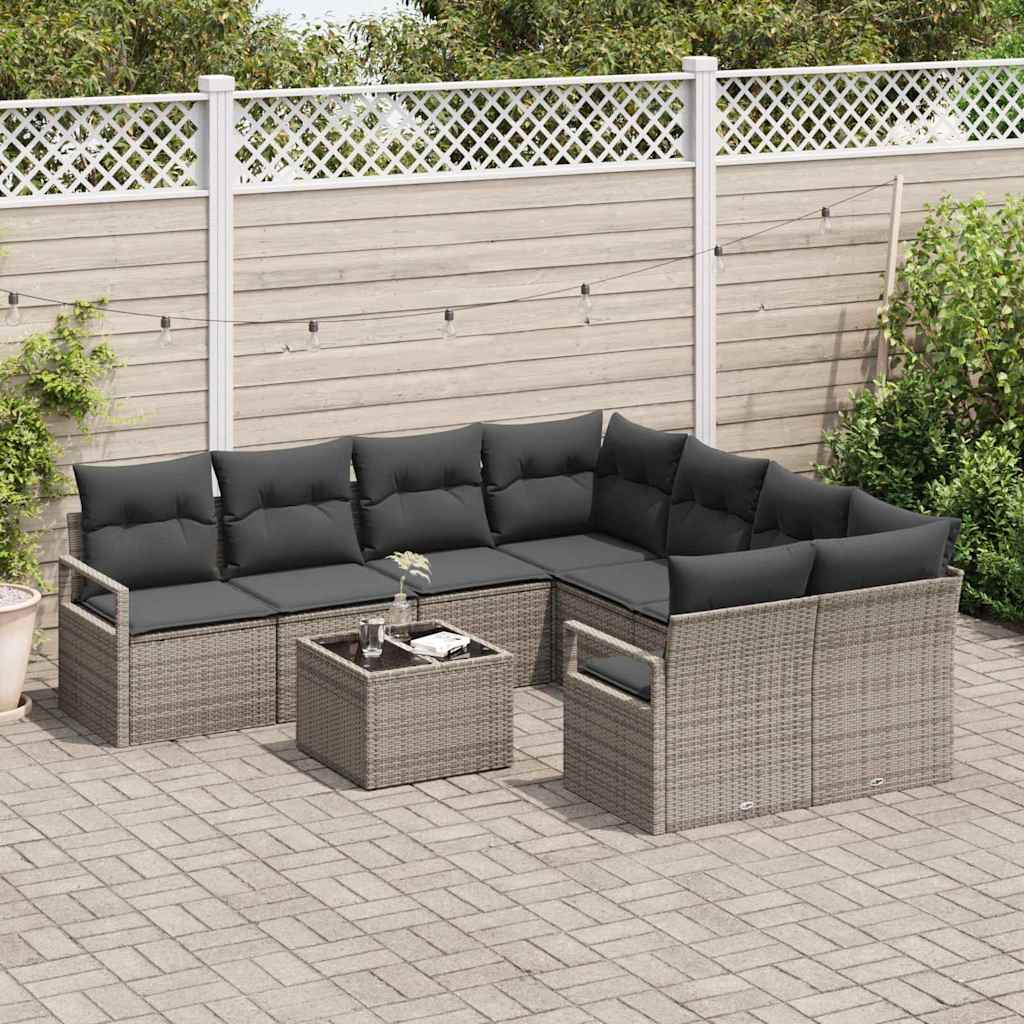Sofa Sæt med pude 9 pcs Grå polyrattan