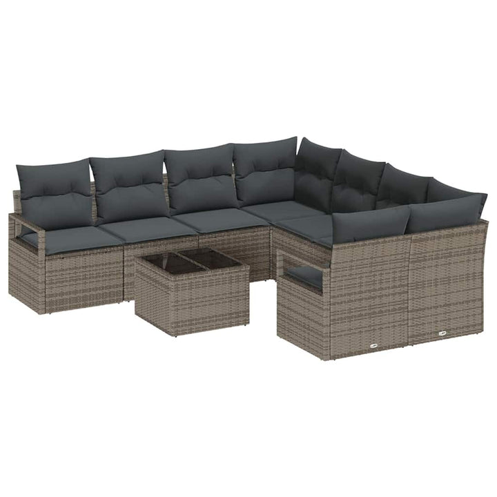 Sofa Sæt med pude 9 pcs Grå polyrattan