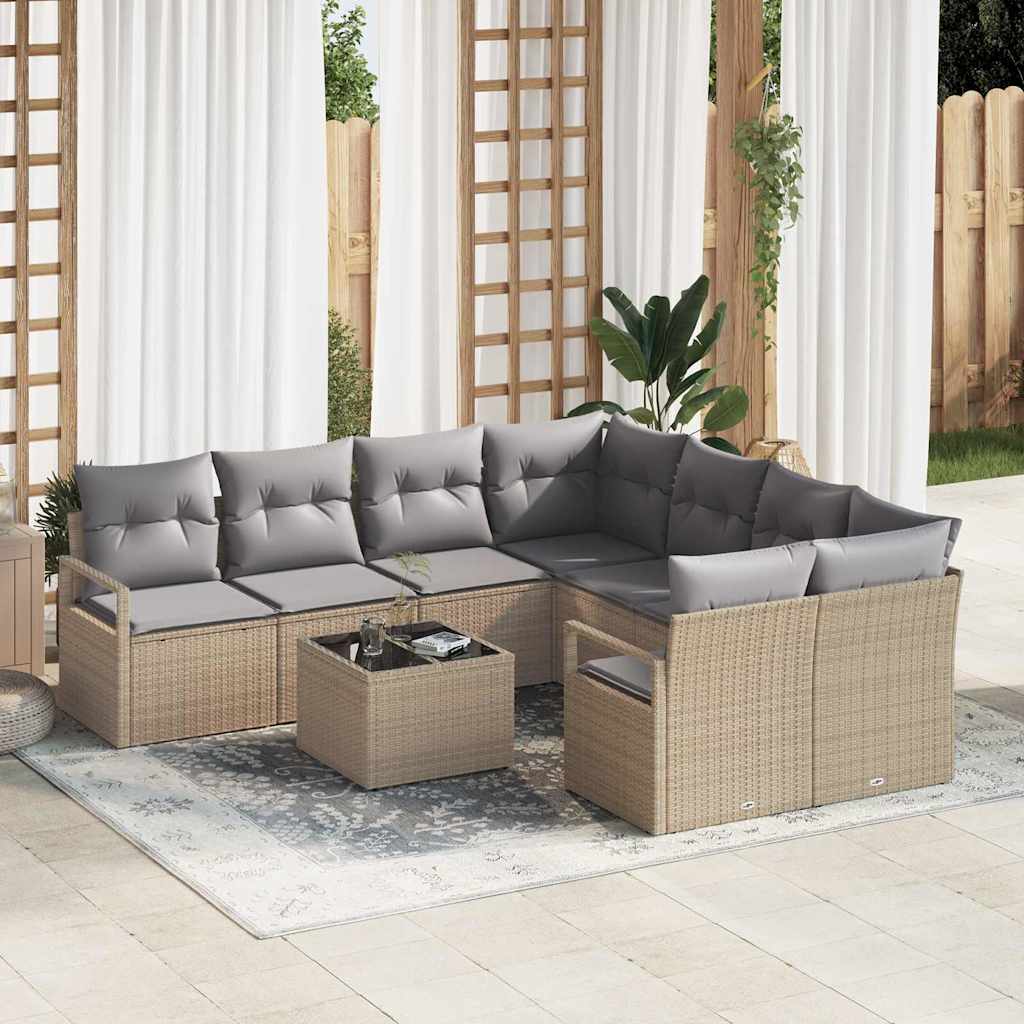Sofa Sæt med pude 9 pcs Beige og grå polyrattan
