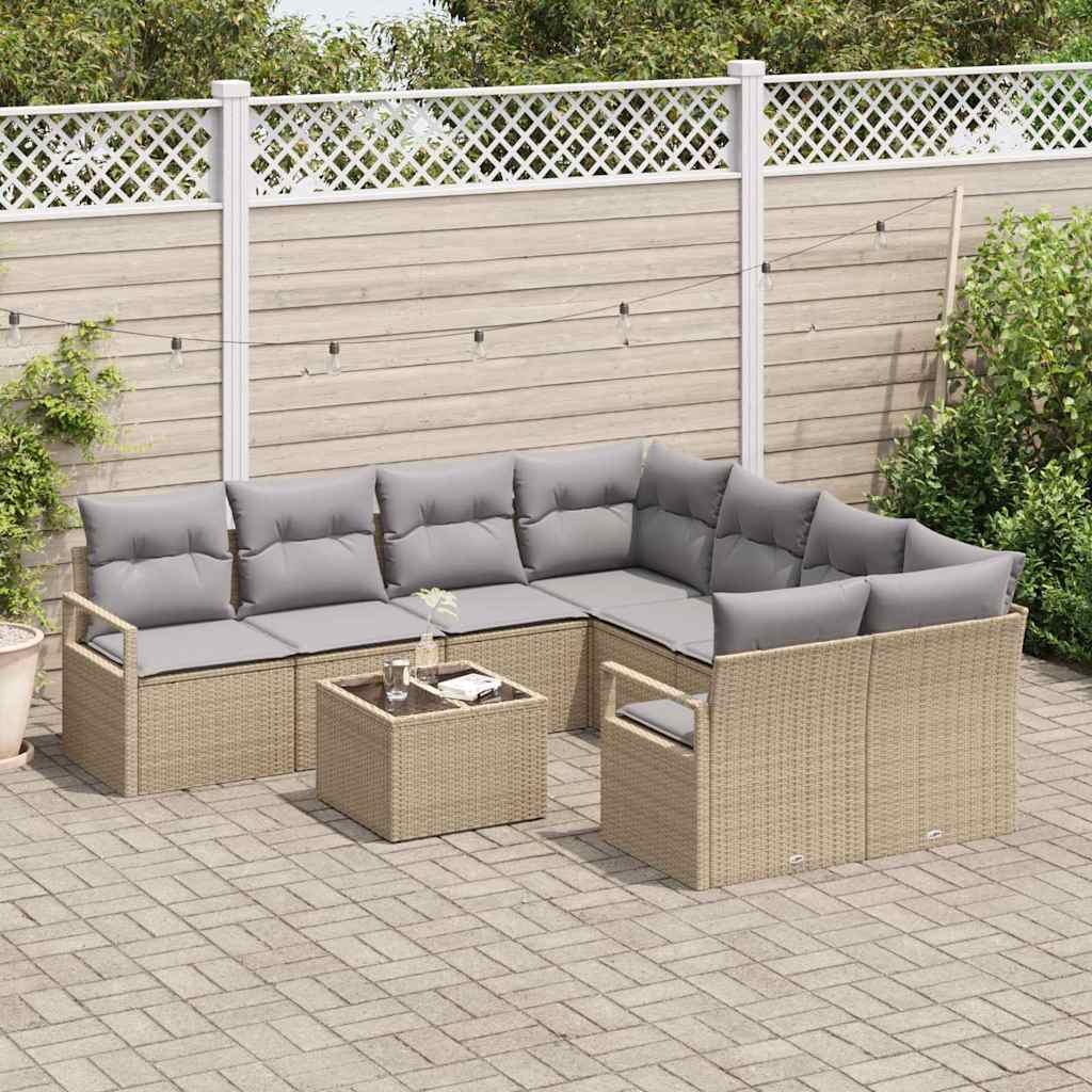 Sofa Sæt med pude 9 pcs Beige og grå polyrattan