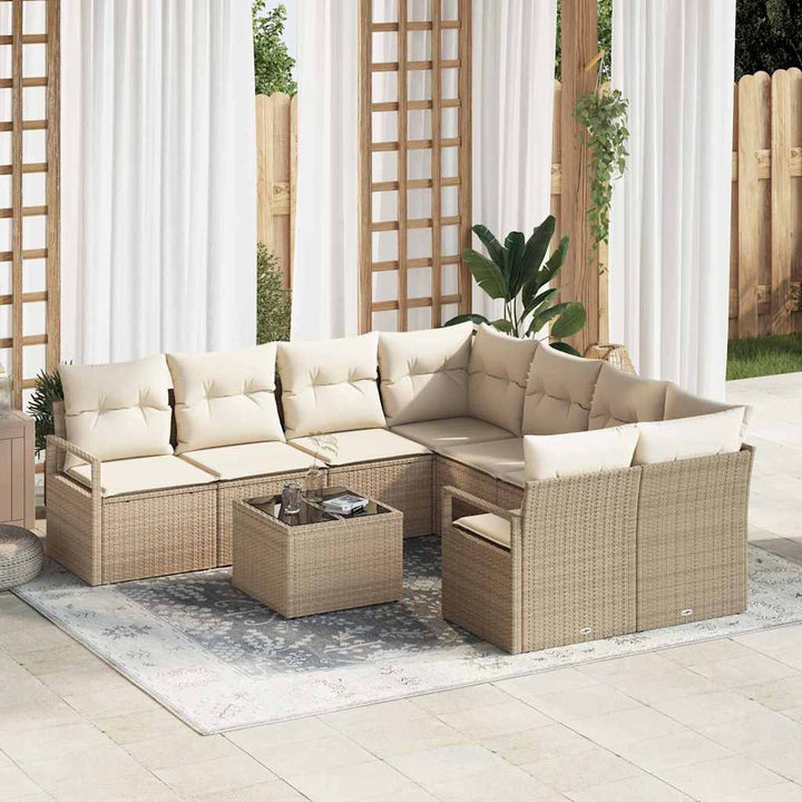Sofa Sæt med pude 9 pcs Beige og creme polyrattan