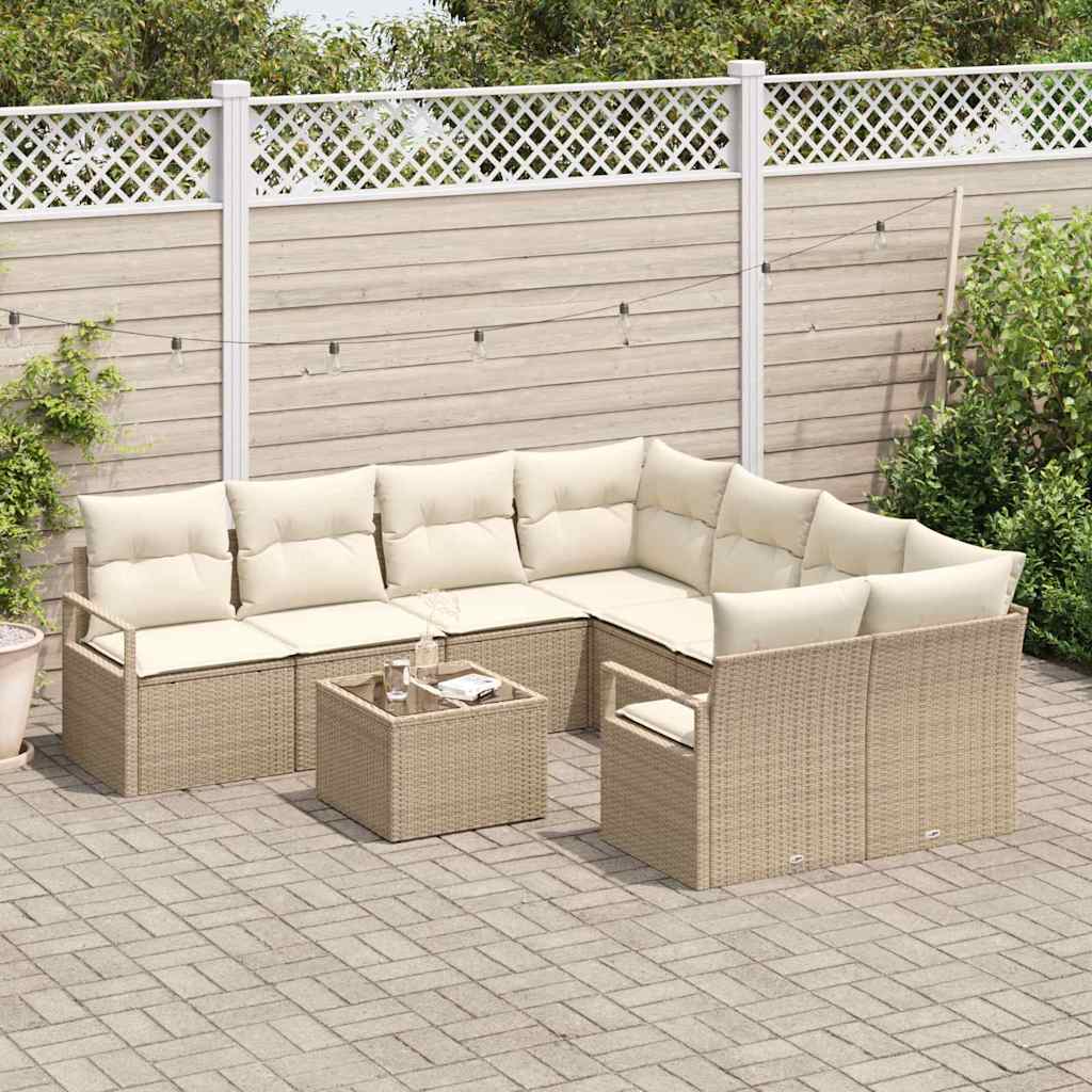 Sofa Sæt med pude 9 pcs Beige og creme polyrattan