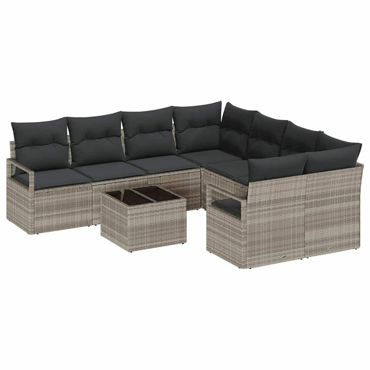 Sofa Sæt med pude 9 pcs Lys grå og sort polyrattan