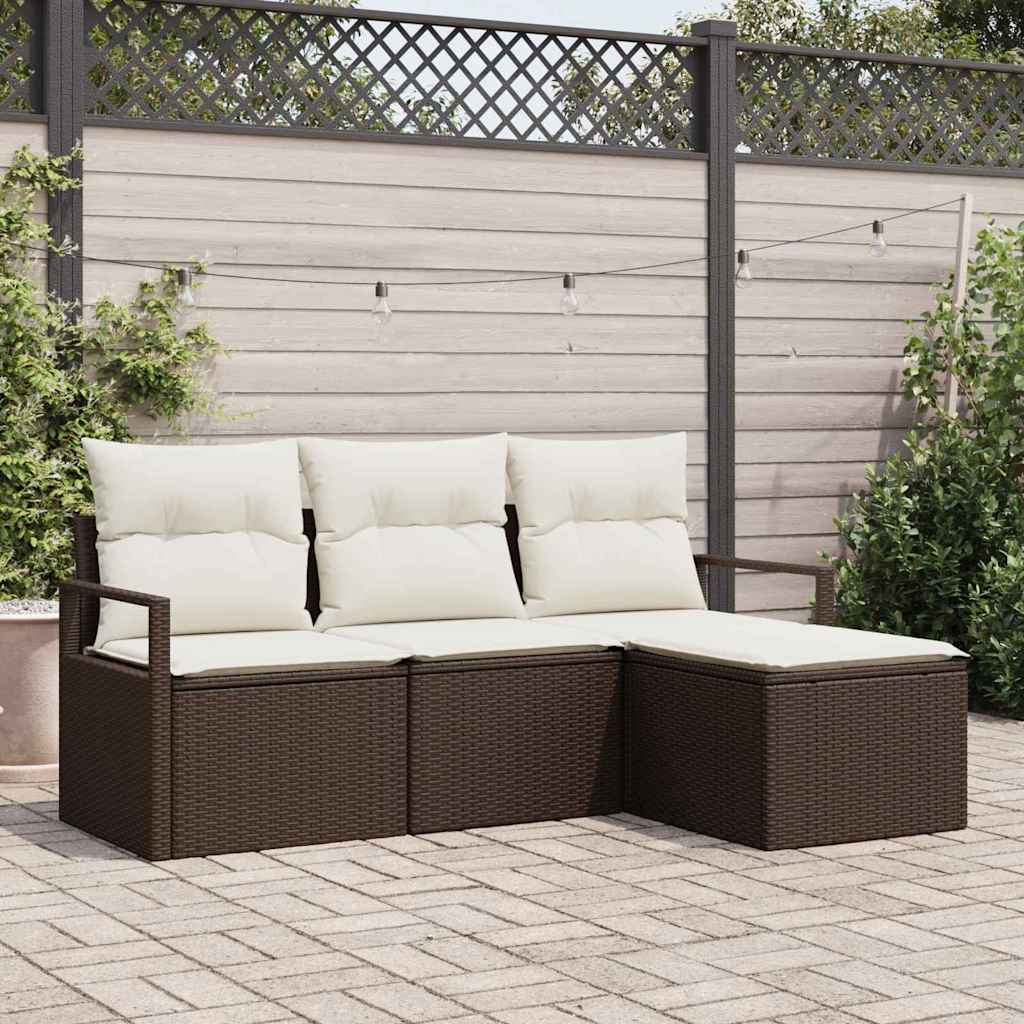 Sofa Sæt 4 pcs Brun polyrattan