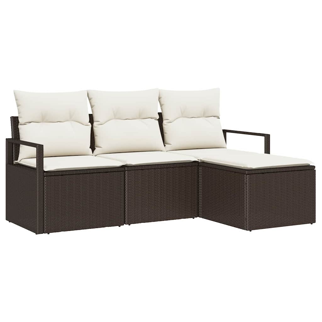 Sofa Sæt 4 pcs Brun polyrattan
