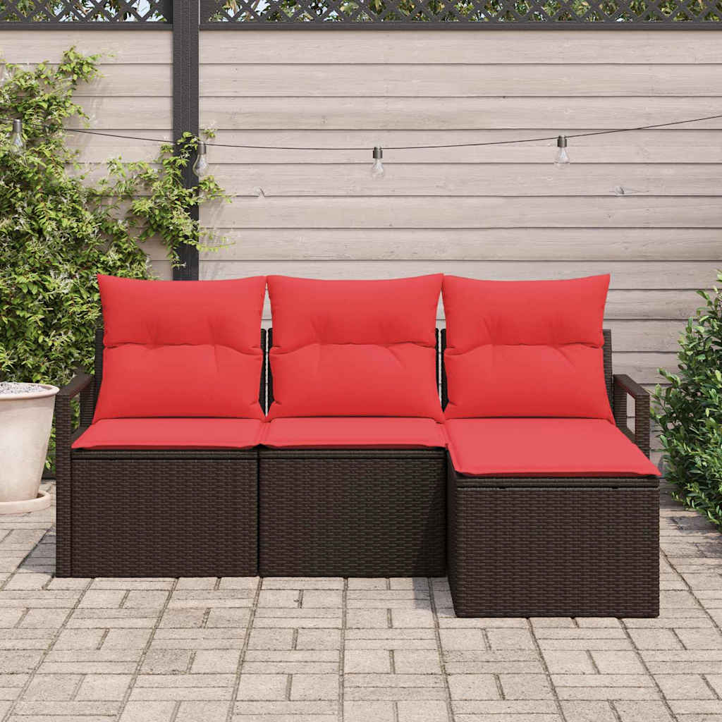 Sofa Sæt 4 pcs Brun polyrattan