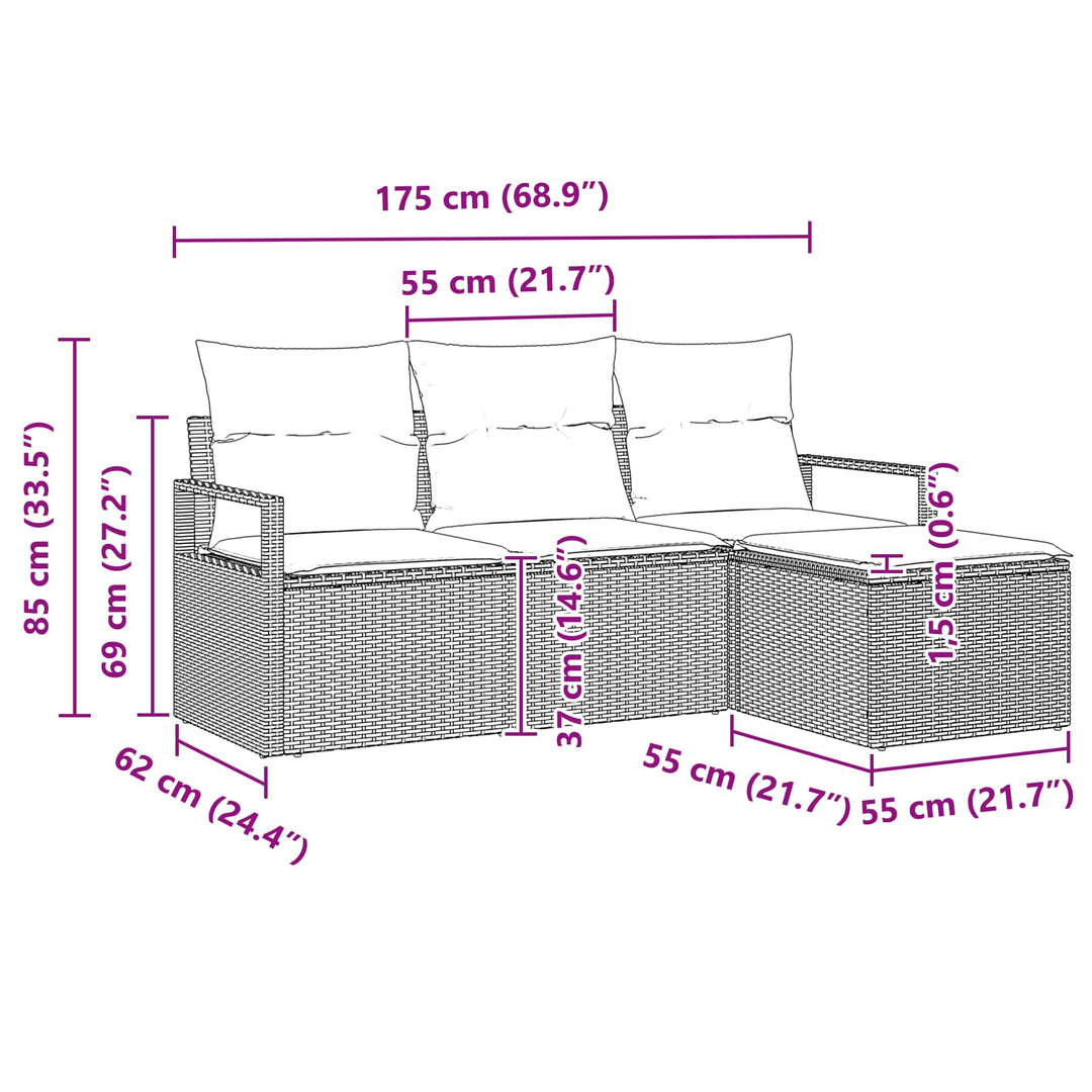 Sofa Sæt 4 pcs Brun polyrattan