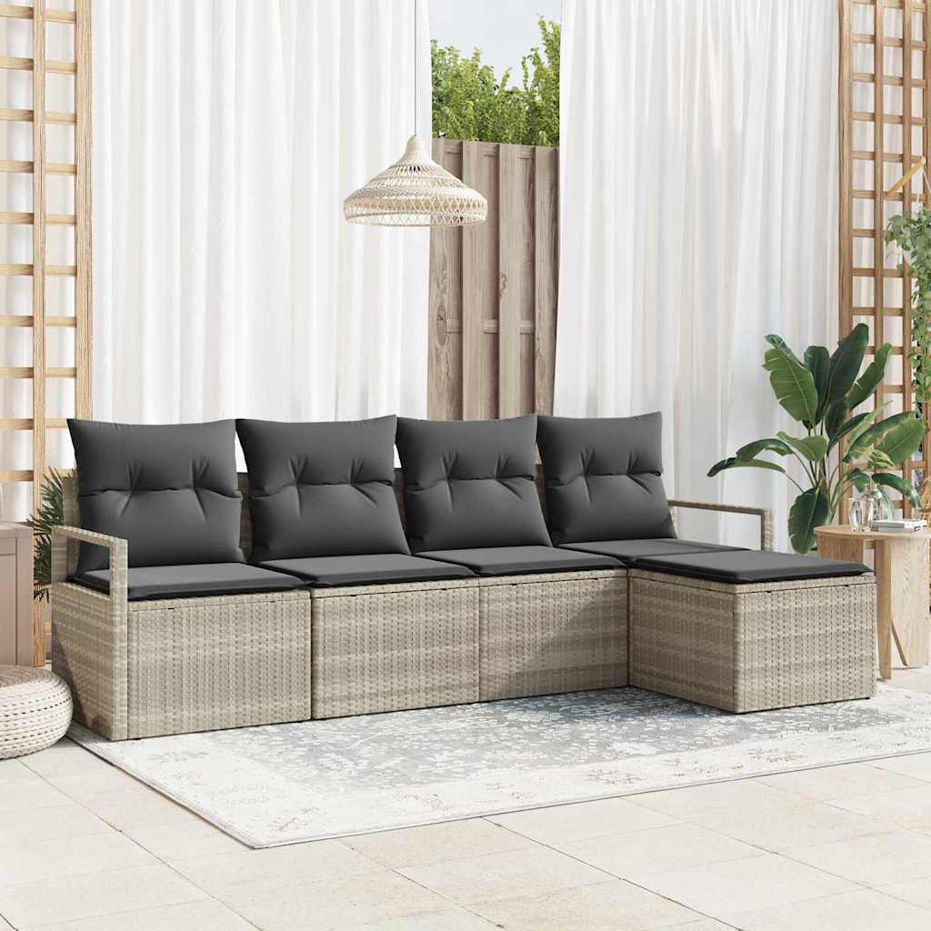 Sofa Sæt med pude 5 pcs Lysegrå polyrattan