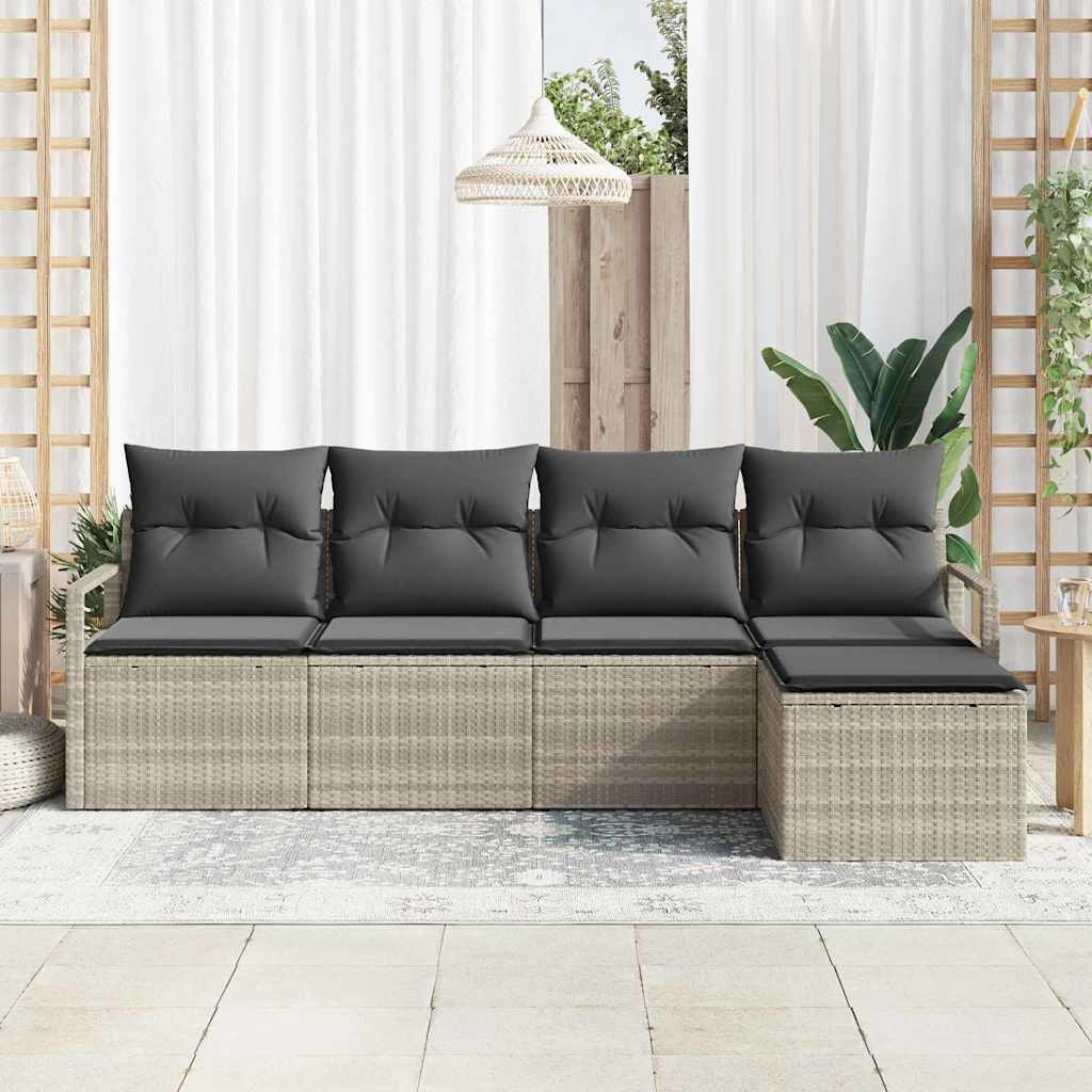 Sofa Sæt med pude 5 pcs Lysegrå polyrattan