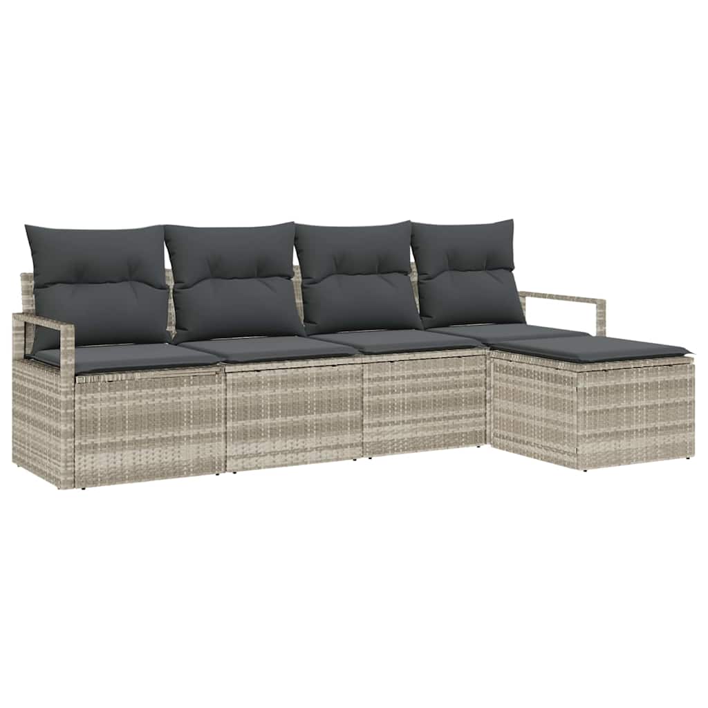 Sofa Sæt med pude 5 pcs Lysegrå polyrattan