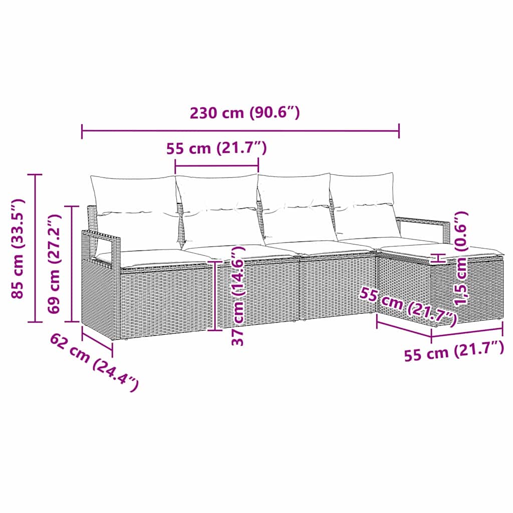 Sofa Sæt med pude 5 pcs Lysegrå polyrattan