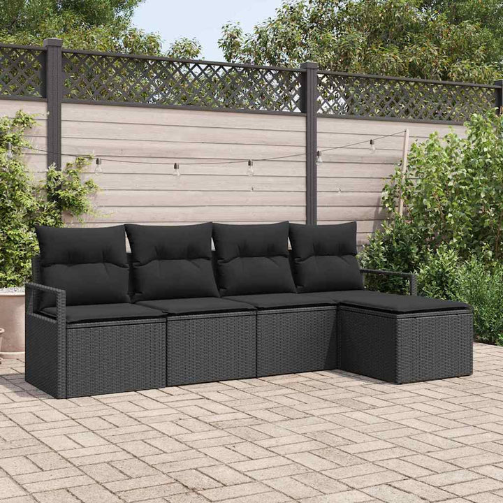 Sofa Sæt med pude 5 pcs Sort polyrattan
