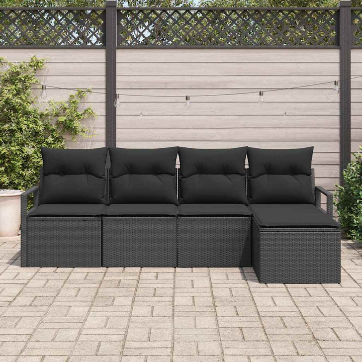 Sofa Sæt med pude 5 pcs Sort polyrattan