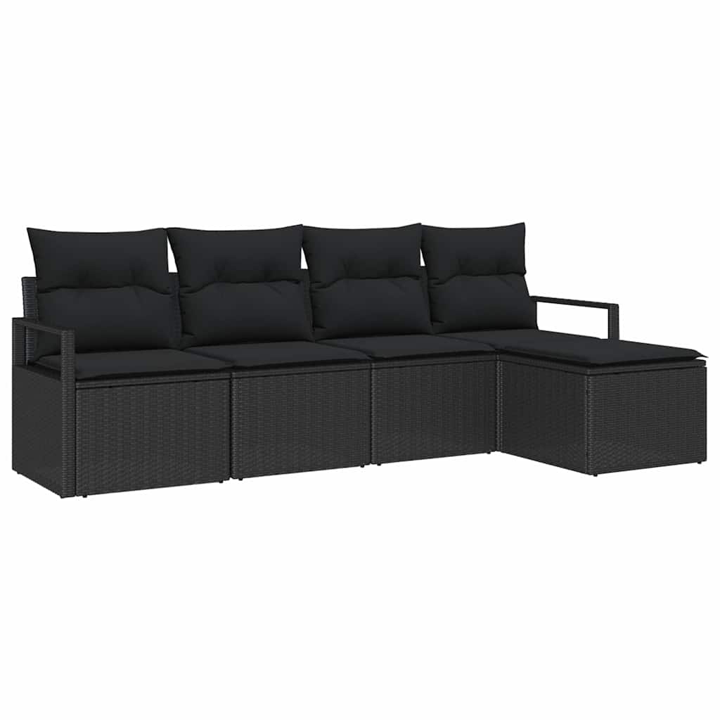Sofa Sæt med pude 5 pcs Sort polyrattan