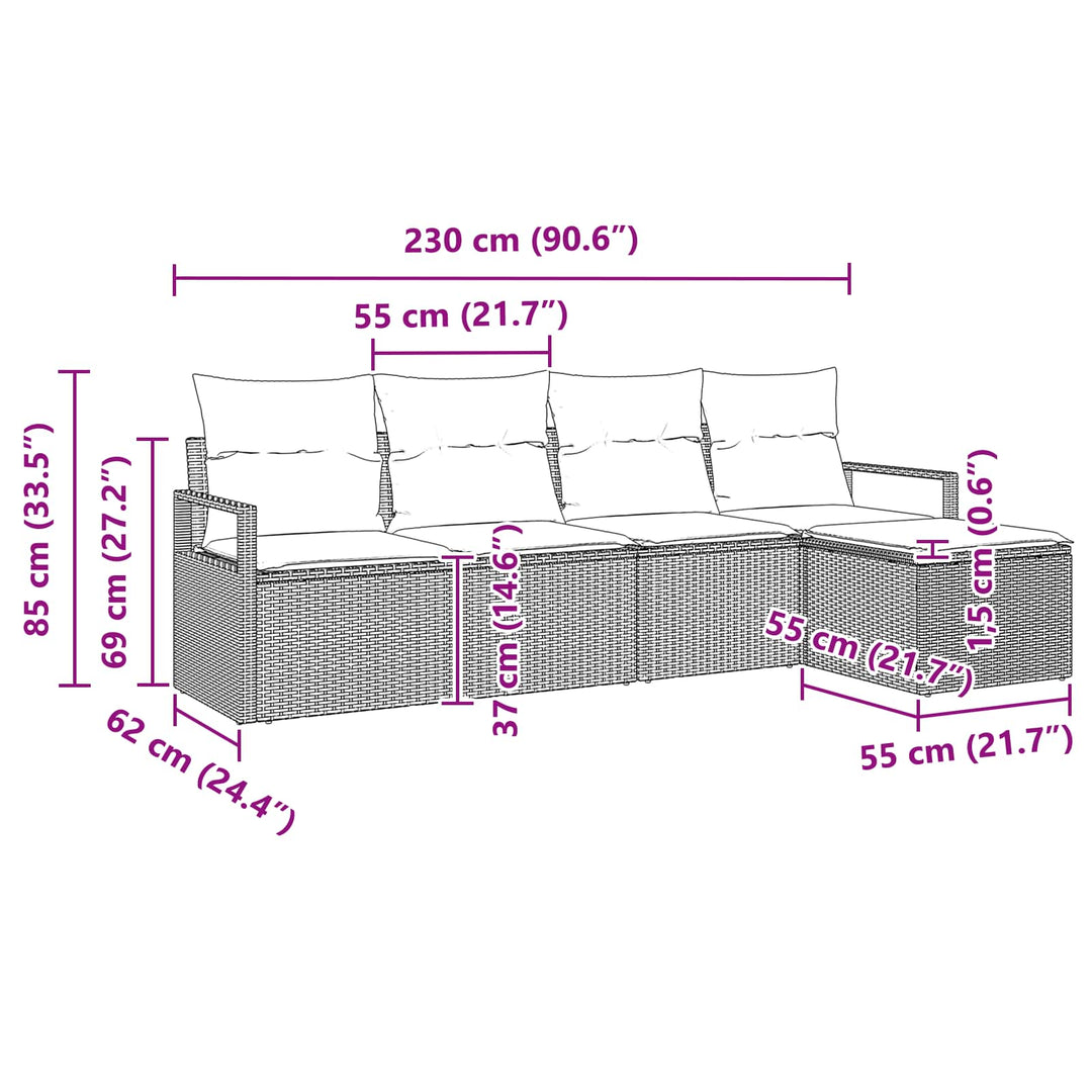 Sofa Sæt med pude 5 pcs Brun polyrattan