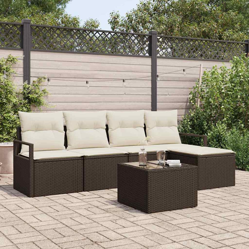 Sofa Sæt med pude 6 pcs Brun polyrattan