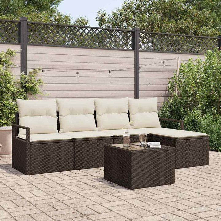 Sofa Sæt med pude 6 pcs Brun polyrattan