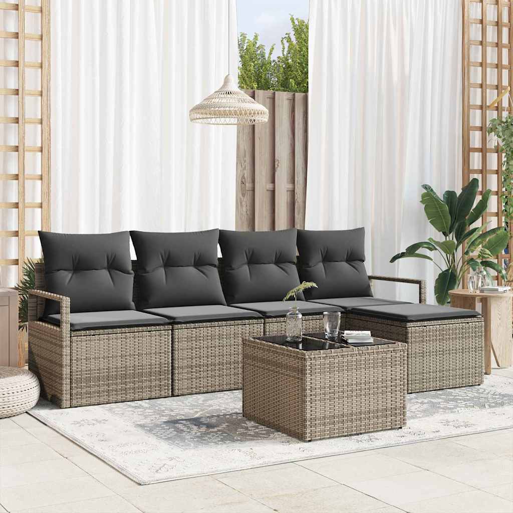 Sofa Sæt med pude 6 pcs Grå polyrattan