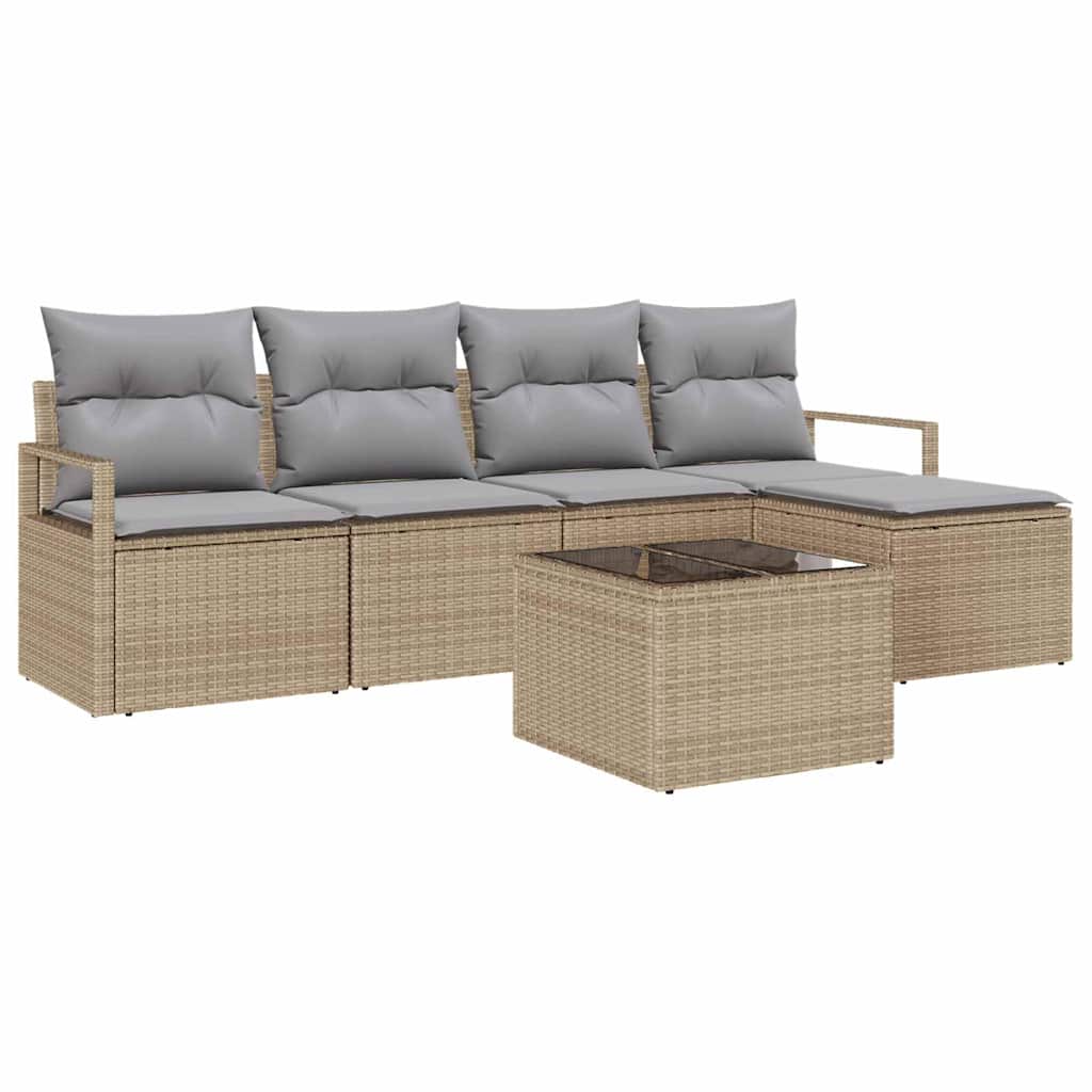 Sofa Sæt med pude 6 pcs Beige polyrattan