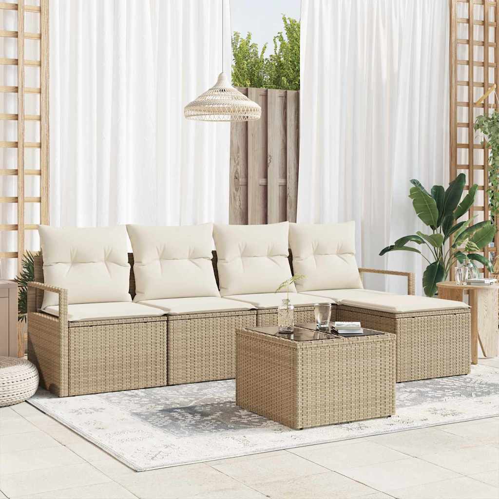 Sofa Sæt med pude 6 pcs Beige polyrattan