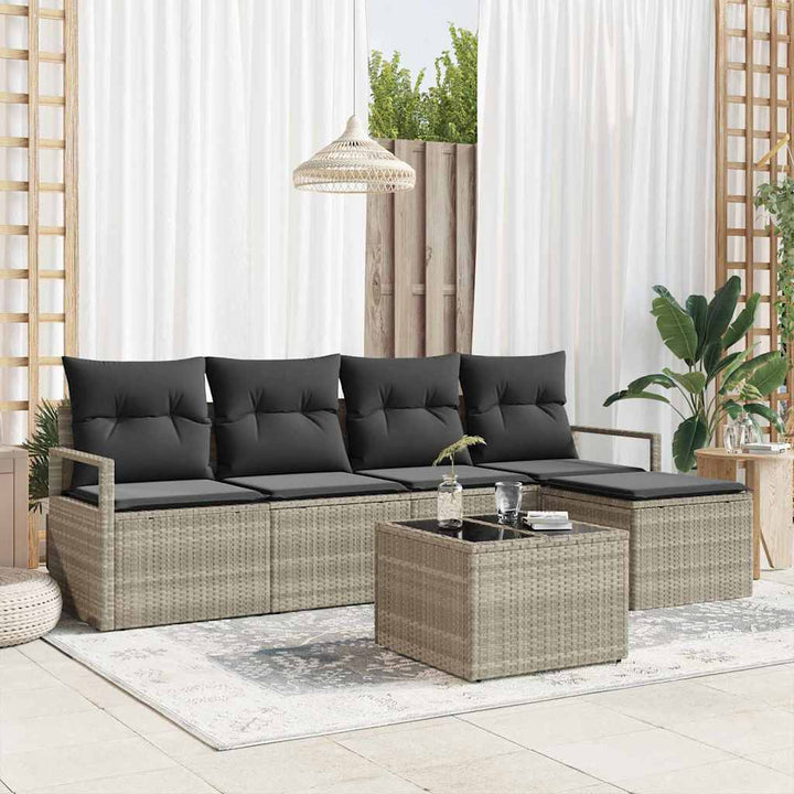 Sofa Sæt med pude 6 pcs Lysegrå polyrattan